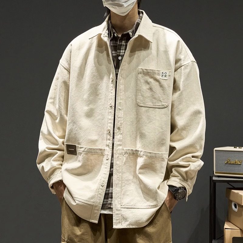 潮牌夹克外套男春秋季新款宽松痞帅休闲衬衣男士日系工装长袖衬衫