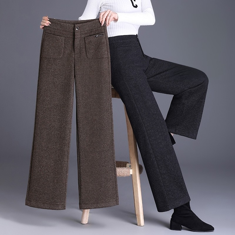 羊绒毛呢阔腿裤女秋冬高腰妈妈裤
