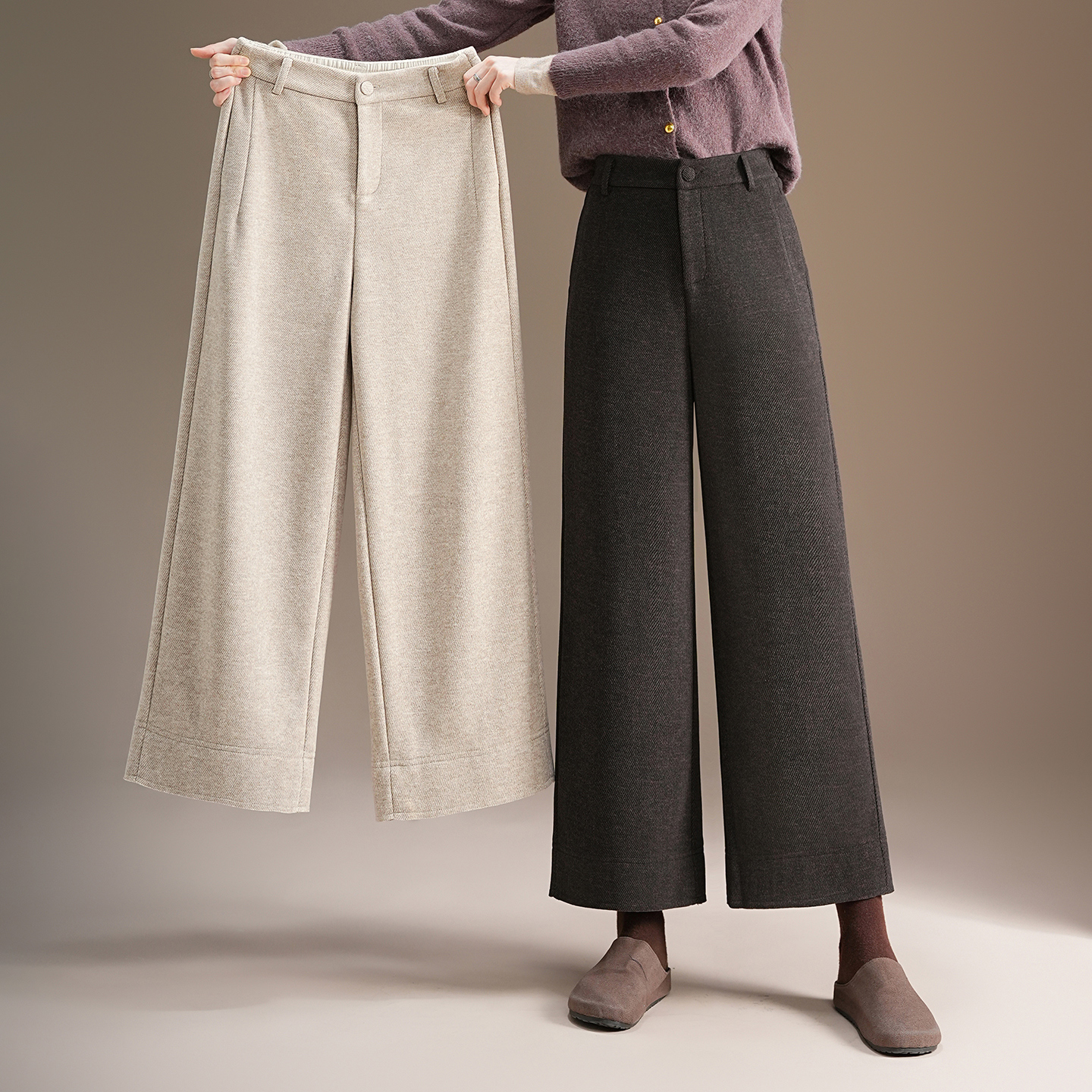 毛呢阔腿裤女秋冬季加厚