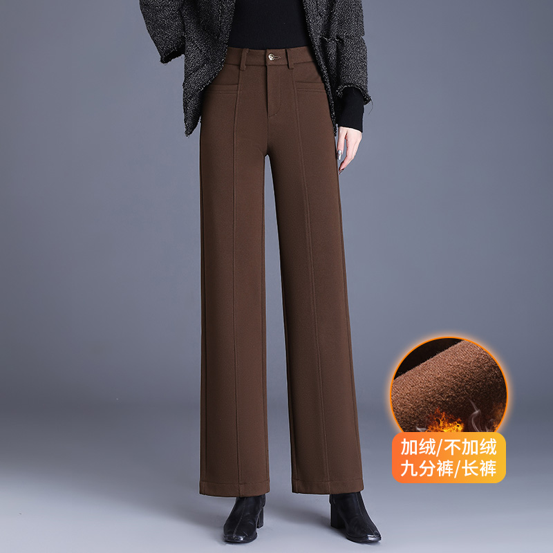 窄版西装裤女秋冬季加绒加厚安哥拉红直筒裤高腰小个子垂感阔腿裤