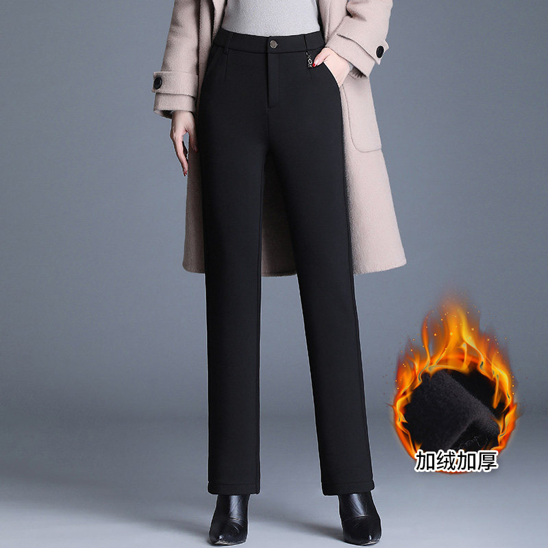 高腰加绒裤女宽松加厚保暖2025秋冬新款休闲直筒中年时尚阔腿西裤