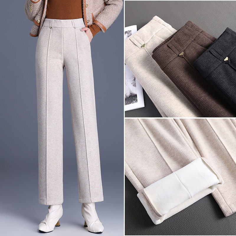 气质羊毛呢烟管裤2025秋冬季高腰垂感加绒加厚中年宽松呢子直筒裤,女装/女士精品,休闲裤,淘宝优惠券,粉丝福利购,淘宝优惠卷