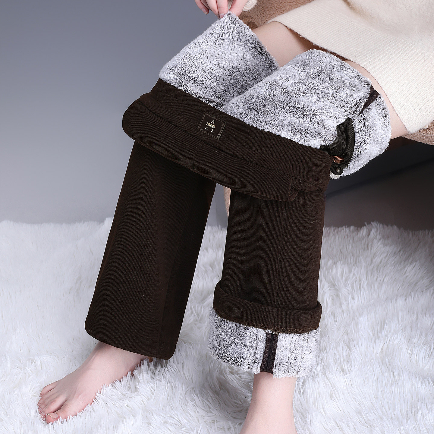 雪尼尔窄版阔腿裤女秋冬新款松紧高腰一体绒休闲长裤灯芯绒直筒裤,女装/女士精品,休闲裤,淘宝优惠券,粉丝福利购,淘宝优惠卷