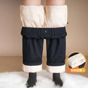 休闲裤 蚕丝棉裤 保暖棉裤 松紧高腰东北冬季 女外穿小个子加厚直筒裤