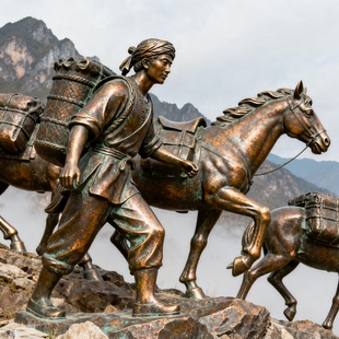 马帮文化玻璃钢仿铜艺术人物情景雕塑定制源头户外景区大型群雕