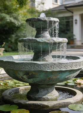 欧式汉白玉石雕喷泉庭院定制摆件