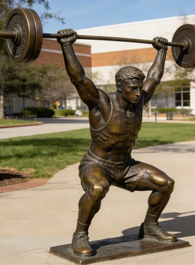 举重运动员玻璃钢仿铜雕像定制