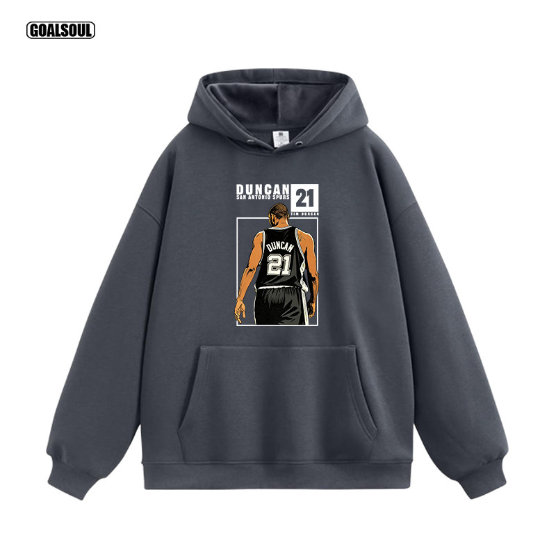 马刺 邓肯 卫衣DUNCAN插画 篮球美式复古休闲潮牌加绒连帽衫