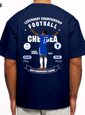 切尔西 德罗巴 T恤DROGBA 11号足球美式复古休闲潮牌重磅纯棉短袖