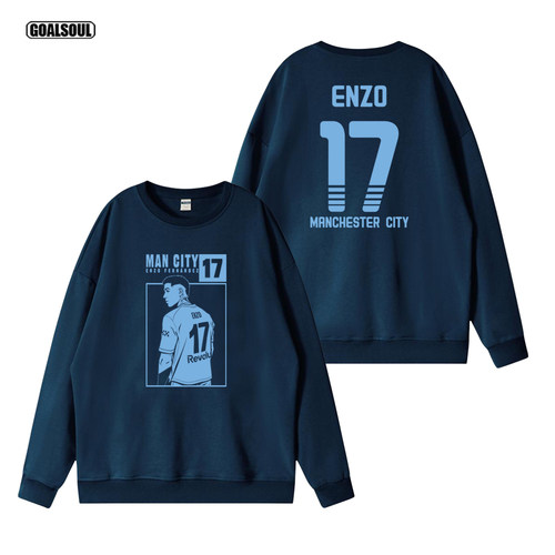 曼城 恩佐卫衣ENZO17号 足球插画美式复古运动休闲潮牌长袖套头衫