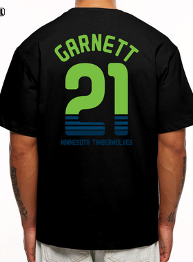 森林狼 加内特T恤GARNETT 21号篮球美式复古休闲潮牌重磅纯棉短袖