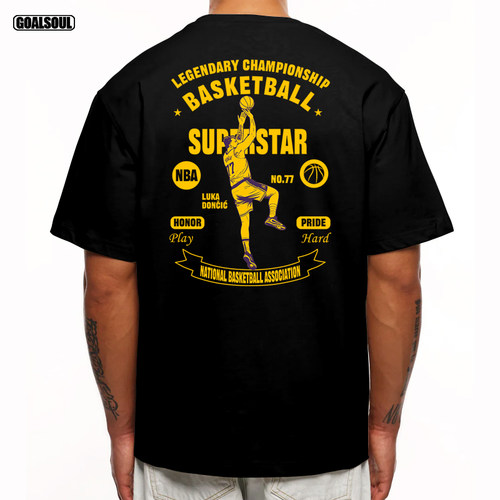 湖人 东契奇LAKERS 77号DONCIC篮球潮牌休闲宽松重磅纯棉短袖T恤