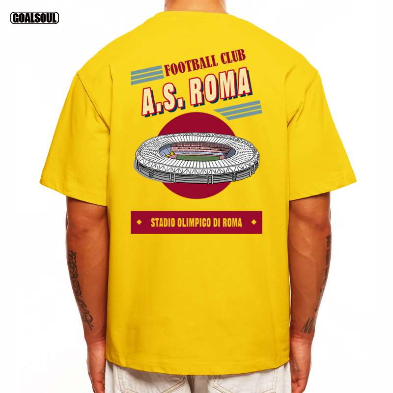 罗马队 T恤ROMA球场插画 足球潮牌美式复古休闲重磅纯棉 短袖