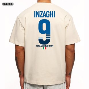 意大利 因扎吉 世界杯9号INZAGHI足球休闲宽松重磅纯棉短袖T恤
