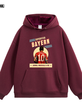 穆西亚拉 卫衣MUSIALA插画10号足球美式复古休闲潮牌加绒连帽衫