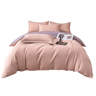 极简风床上四件套简约水洗棉刺绣磨毛被套纯色床单床笠宿舍三件套
