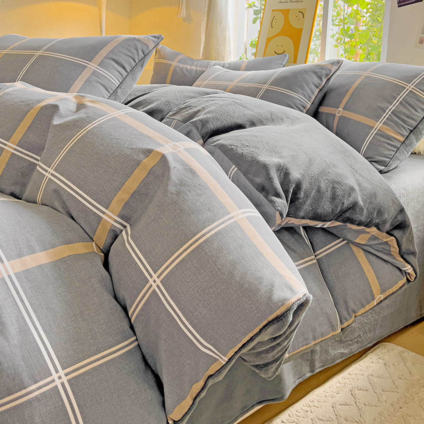 英伦风全棉床上四件套被套加绒秋冬季保暖床品三件套家用简约床笠