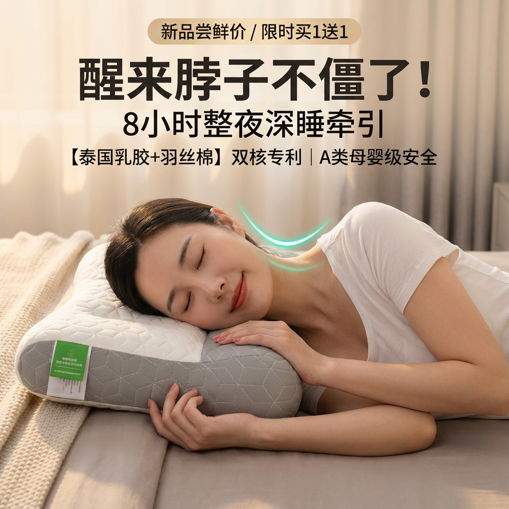反弓乳胶牵引枕头护颈椎助睡眠成人专用枕芯一对装家用按摩护颈枕