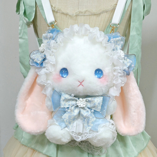 蔷薇与猫-可爱毛绒垂耳兔子双肩包女洛丽塔大容量手作玩偶包现货