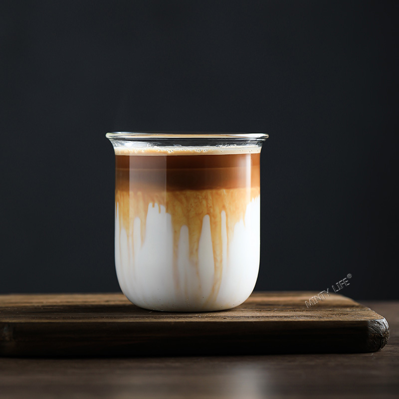 高硼硅玻璃杯耐热冰拿铁咖啡杯胖胖扩口圆底杯气泡水杯透明杯子
