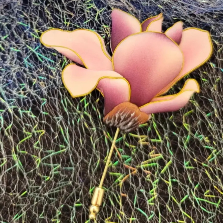非金属布艺胸针 非遗百搭布糊画玉兰花胸针