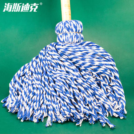 海斯迪克HK-8027传统拖把木头杆棉线布条工厂吸水拖布墩布尘推蓝