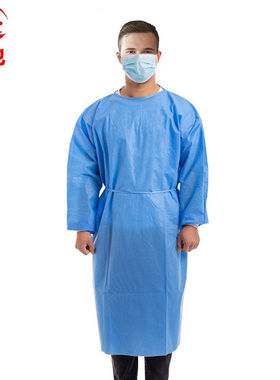 者也隔离衣蓝色加厚透气一次性防尘工作服SMS无纺布反穿衣螺纹袖