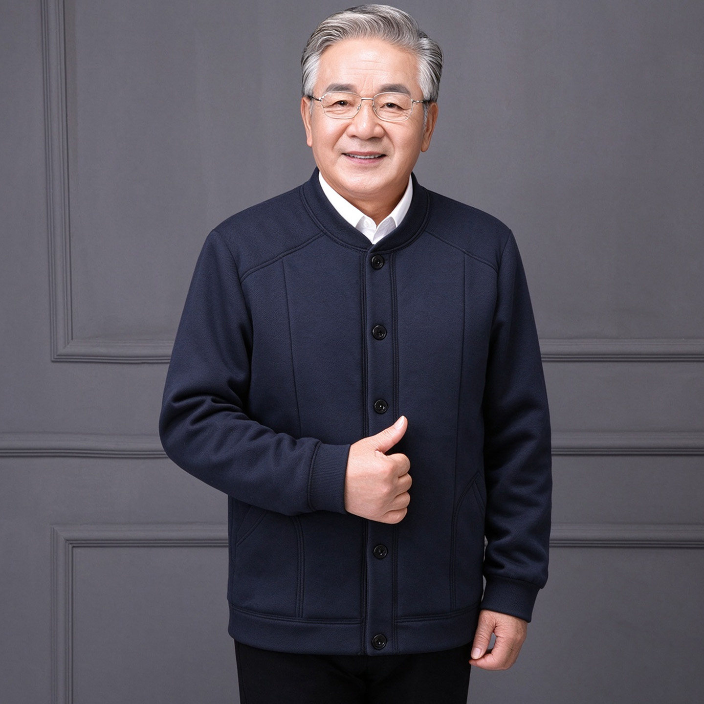 中老年男德绒加绒立领保暖开衫