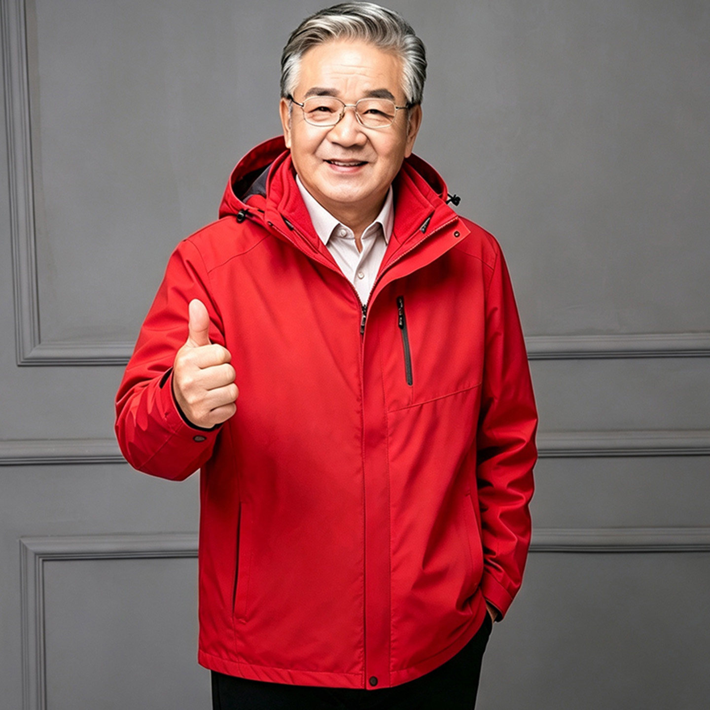 中老年男春秋可拆抓绒内胆冲锋衣