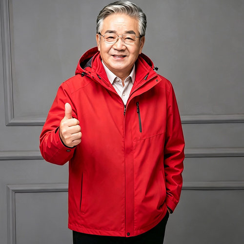中老年男春秋可拆抓绒内胆冲锋衣