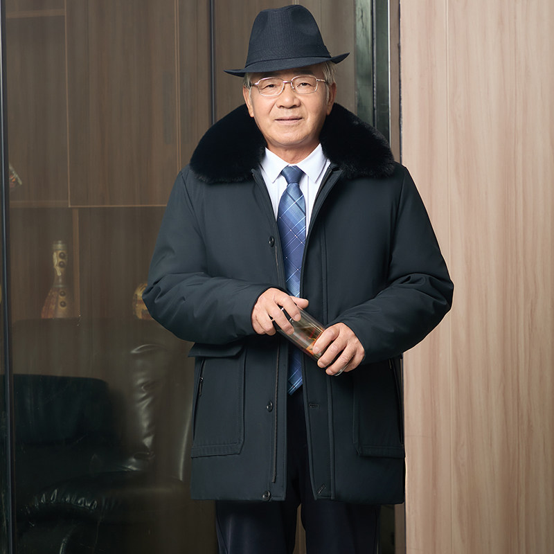 爸爸冬装外套中老年中长款加绒