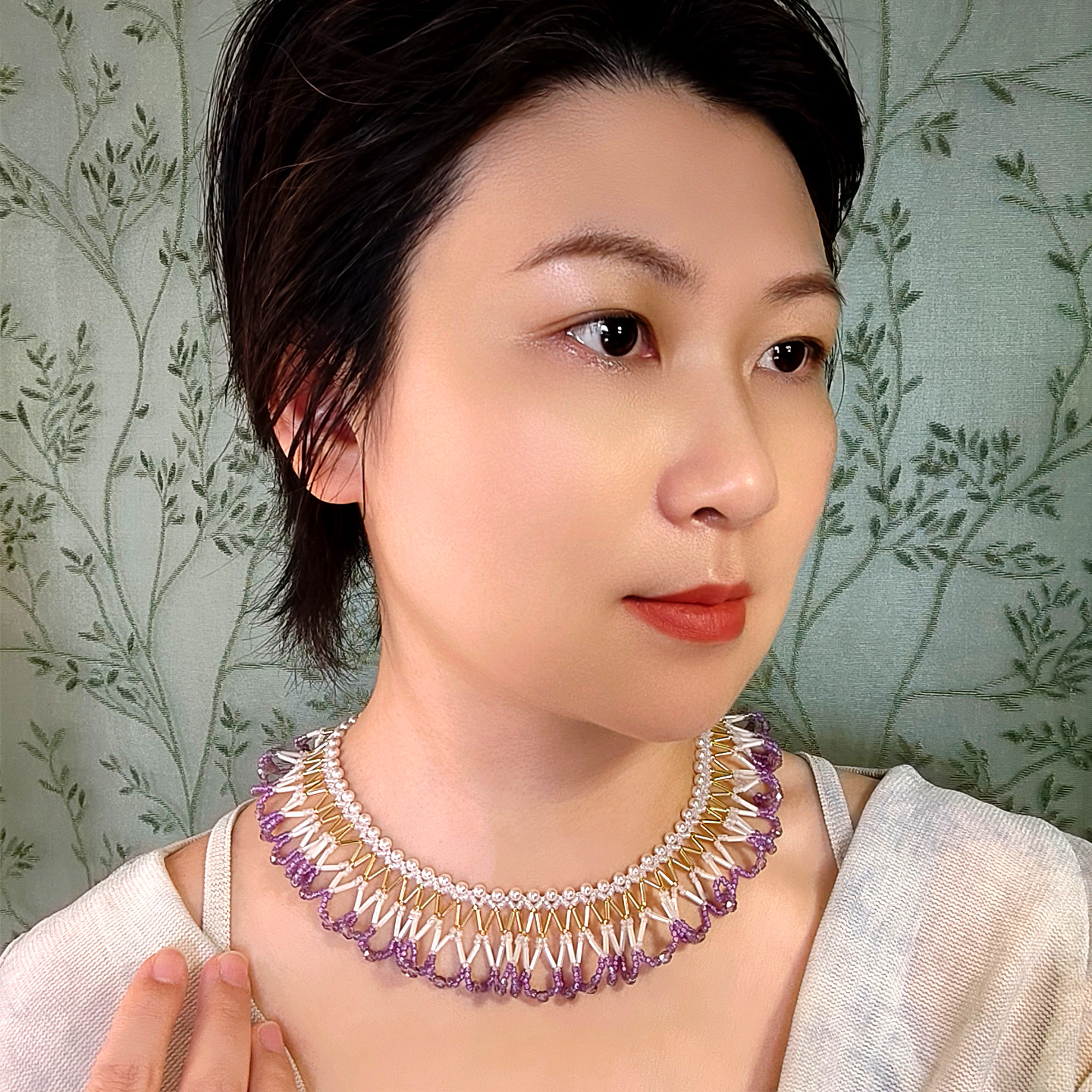 进口米珠编织手工项链小众设计感法式甜美少女高级百搭锁骨链蕾丝