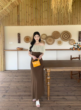 甜辣多多 天丝波点连衣裙女2026夏气质掐腰显瘦拼接连衣长裙J2814