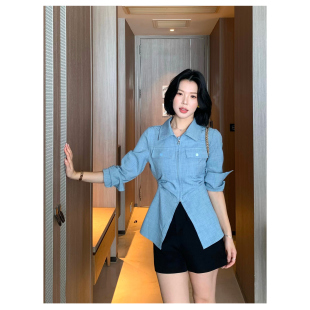 通勤气质肌理感收腰拉链衬衫 2026早春新款 女 燕尾蝶 甜辣多多