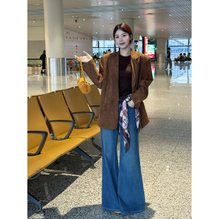 蓝海湾秋季 拖地长裤 版 早秋修身 女 2026微喇叭牛仔裤 甜辣多多