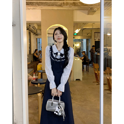 甜辣多多【椰鲁甜心】长袖假两件连衣裙女春秋中长款收腰显瘦裙子