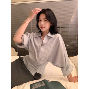2026春不规则收腰显瘦条纹上衣女S2681 条纹衬衫 甜辣多多 100棉