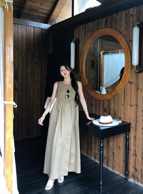 甜辣多多 天丝亚麻连衣裙2026年夏立体花边无袖宽松连衣裙女Z3877