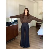 拖地长裤 甜辣多多 女 25秋冬微喇叭牛仔裤 早秋修身 深海湾秋季 版