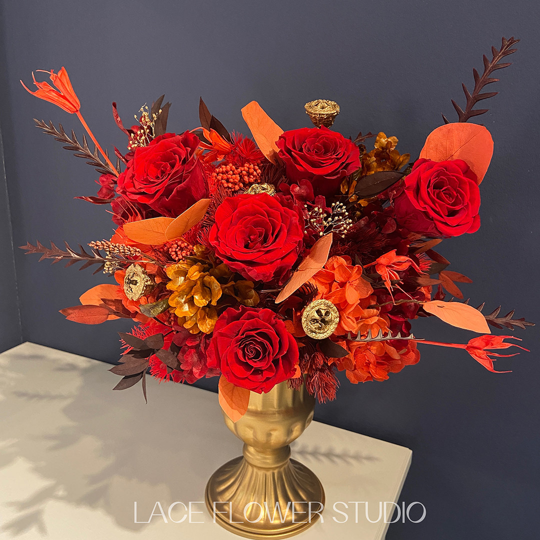 高级红玫瑰永生花插花瓶装饰 居家客厅卧室花艺过年真花新年上海