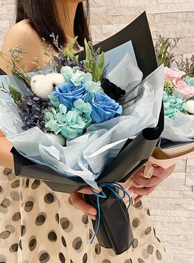 绣球蓝玫瑰永生花束礼盒黑色干花送男朋友女生日礼物保鲜花真大束