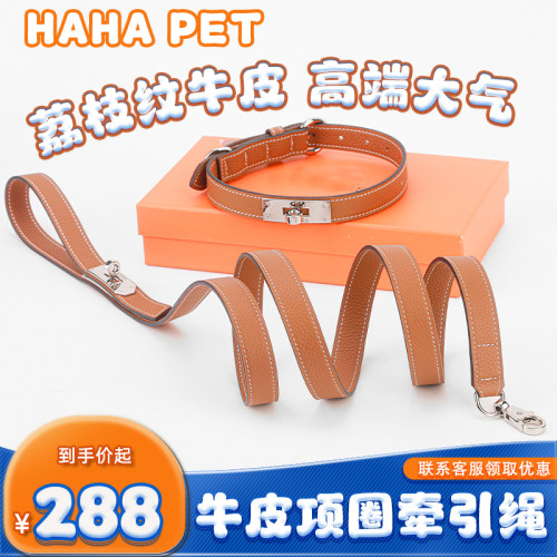 牛皮可调节狗牵引绳宠物项圈