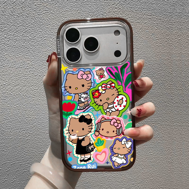 联名Hello Kitty凯蒂猫黑皮kt适用苹果17ProMax手机壳新款16pro全包15por磁吸14plus女生13防摔亚克力保护套