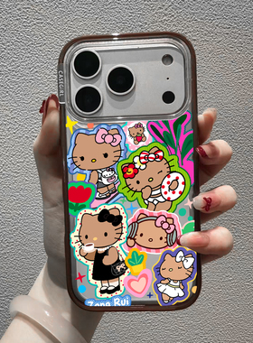 联名Hello Kitty凯蒂猫黑皮kt适用苹果17ProMax手机壳新款16pro全包15por磁吸14plus女生13防摔亚克力保护套