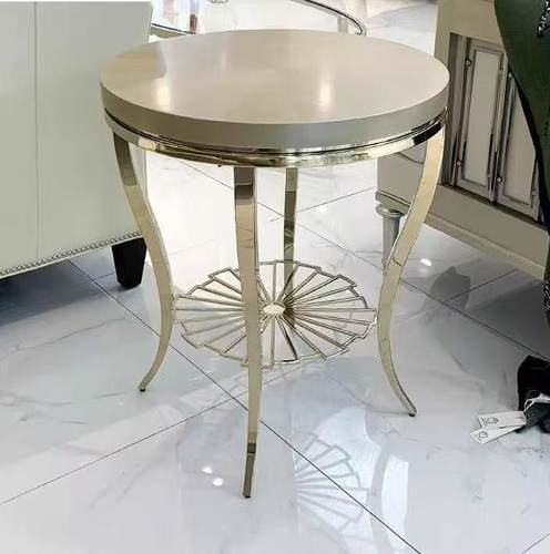 美式轻奢圆形角桌香槟色边几简约咖啡桌小茶几