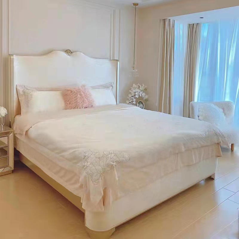 美式轻奢实木雕花双人床