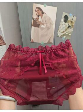 3条法式爆款中腰胖MM小心机女纯欲风幸运红蕾丝镂空内裤女三角裤
