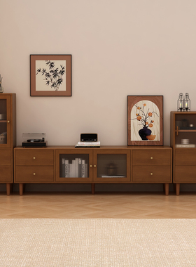 实木茶几电视机柜组合现代简约储物柜小户型客厅家用落地收纳一体