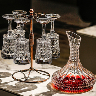 高端欧式 刻花葡萄酒杯 水晶玻璃高脚杯子家用红酒杯快速醒酒器套装