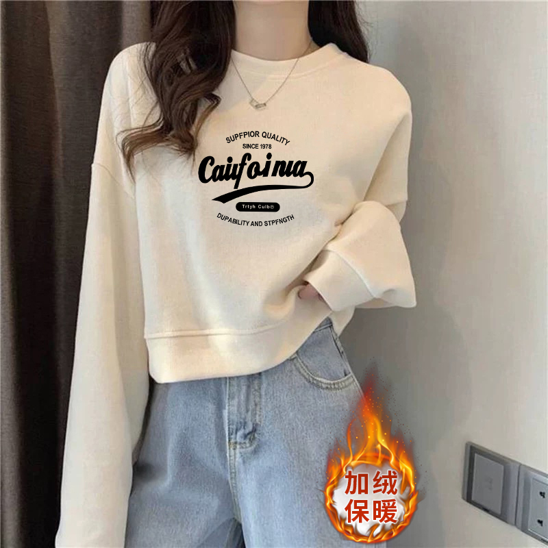 个性独特短款宽松卫衣女秋冬新款小个子女生上衣百搭高腰外套加绒